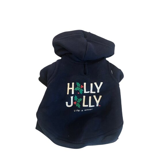 Life Is Good Other - LIFE IS GOOD Dog,Pet Hoodie Sweatshirt Navy Blue Holiday Holly Jolly Sz XS NWT